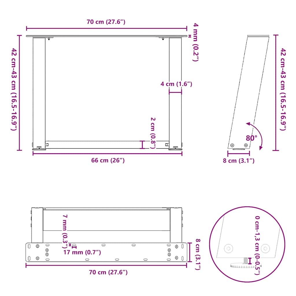 2 db antracit acél dohányzóasztal lábak u-alakú 70x(42-43) cm