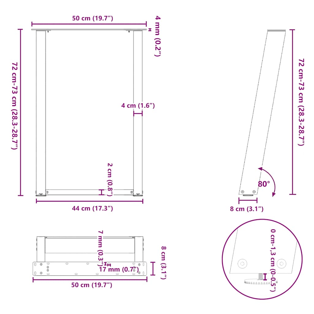 2 db antracit acél étkezőasztal lábak u-alakú 50x(72-73) cm
