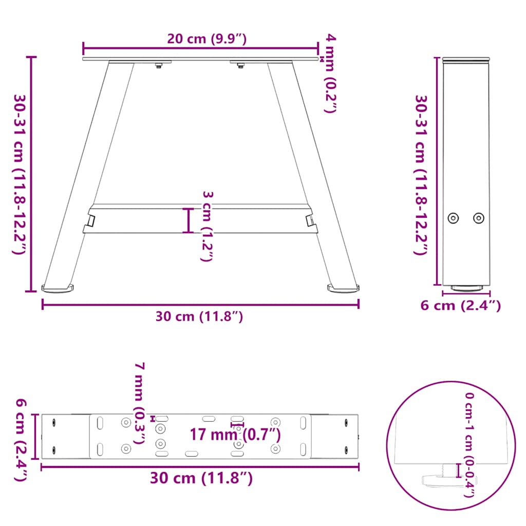 2 db fehér acél dohányzóasztal lábak a-alakú 30x(30-31) cm
