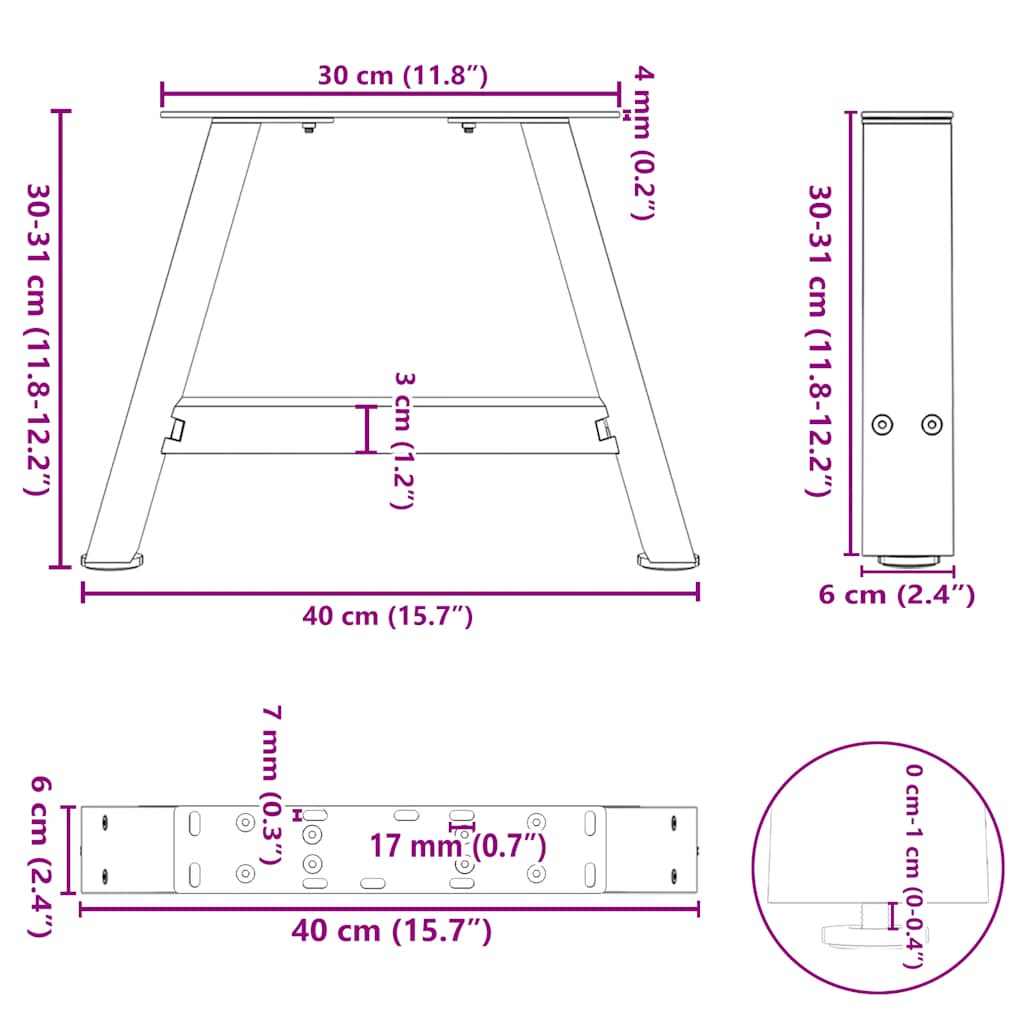 2 db acél fekete dohányzóasztal lábak a-alakú 40x(30-31) cm
