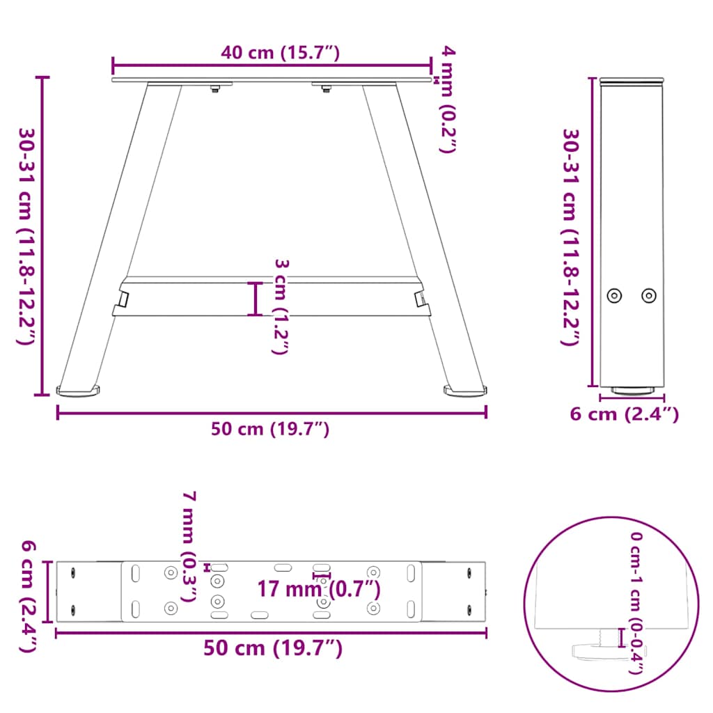 2 db acél fekete dohányzóasztal lábak a-alakú 50x(30-31) cm
