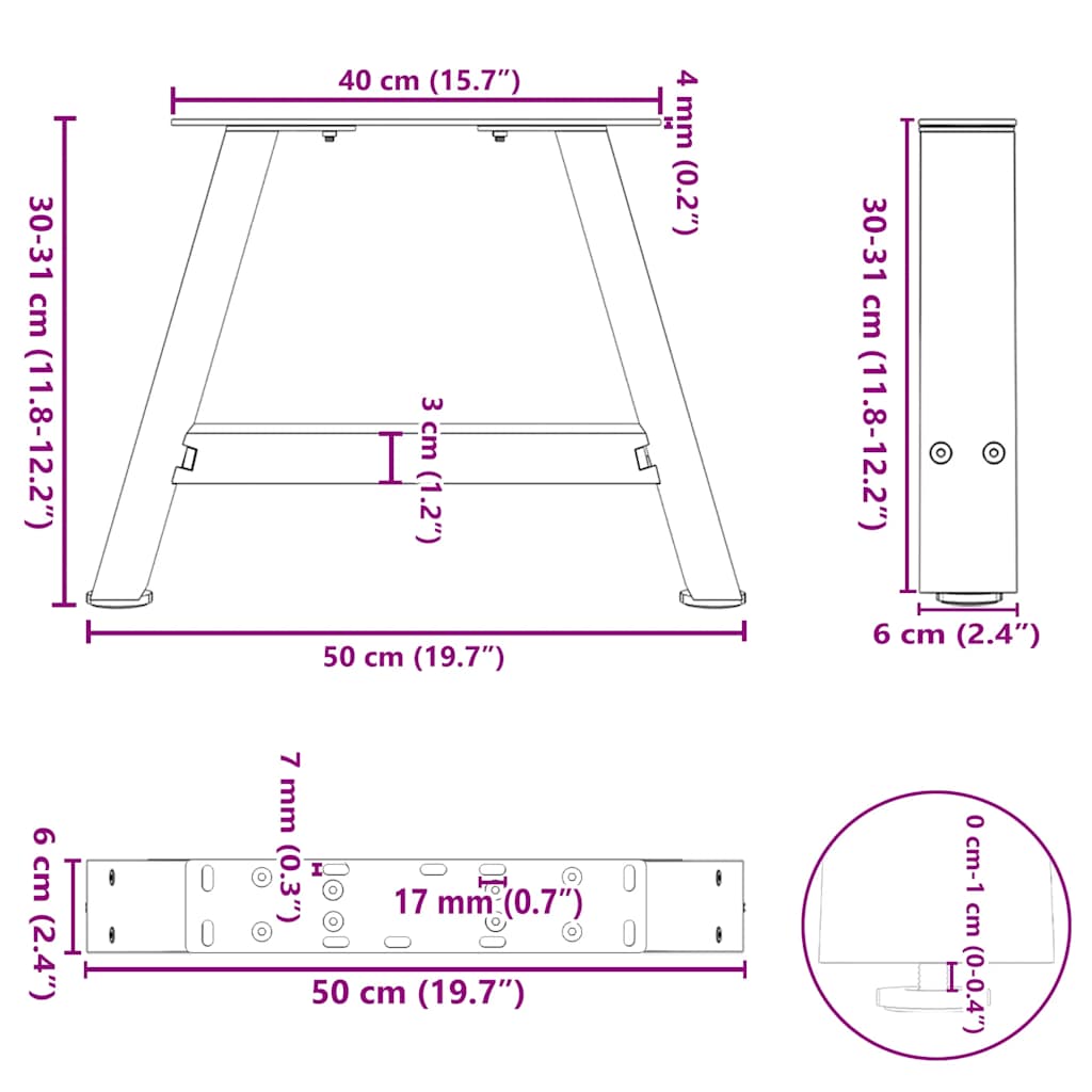 2 db antracit acél dohányzóasztal lábak a-alakú 50x(30-31) cm