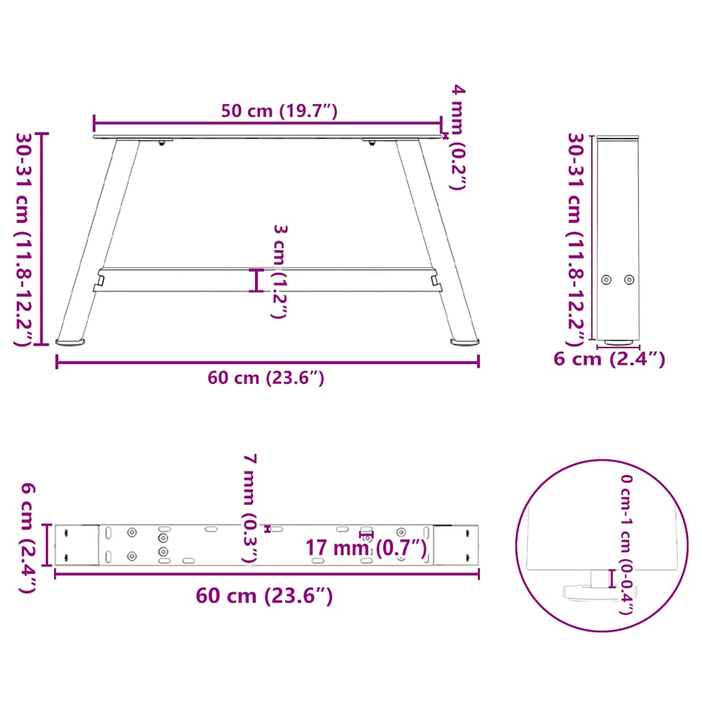 2 db fehér acél dohányzóasztal lábak a-alakú 60x(30-31) cm