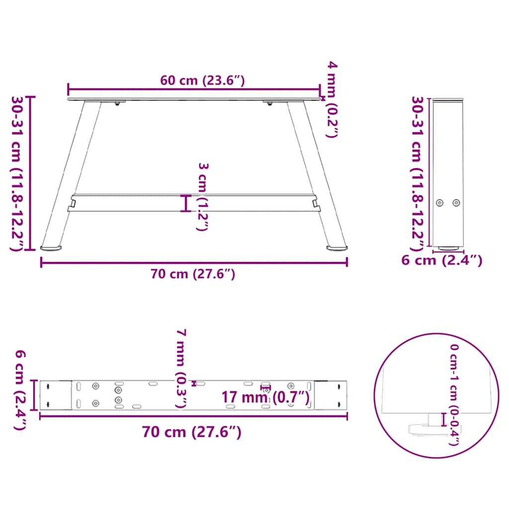 2 db acél fekete dohányzóasztal lábak a-alakú 70x(30-31) cm 2 db acél fekete dohányzóasztal lábak a-alakú 70x(30-31) cm