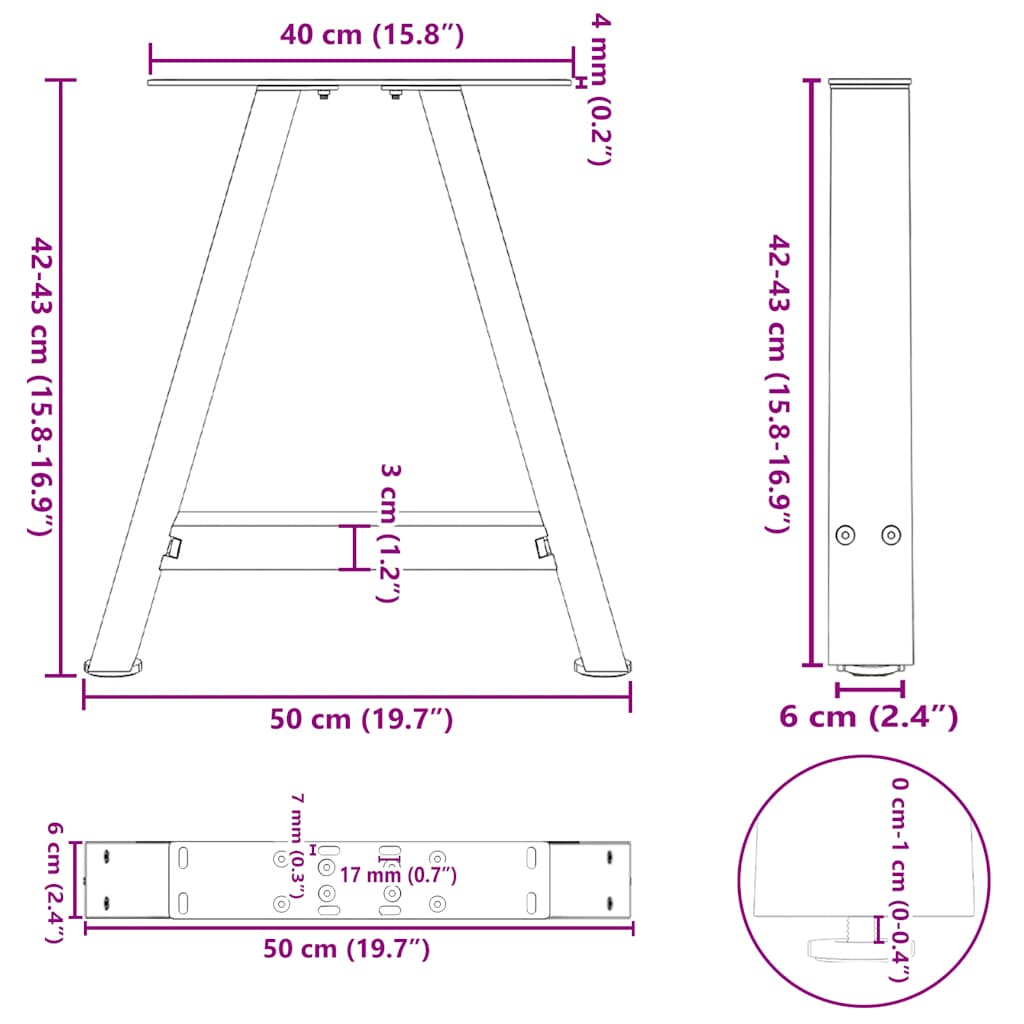 2 db antracit acél dohányzóasztal lábak a-alakú 50x(42-43) cm