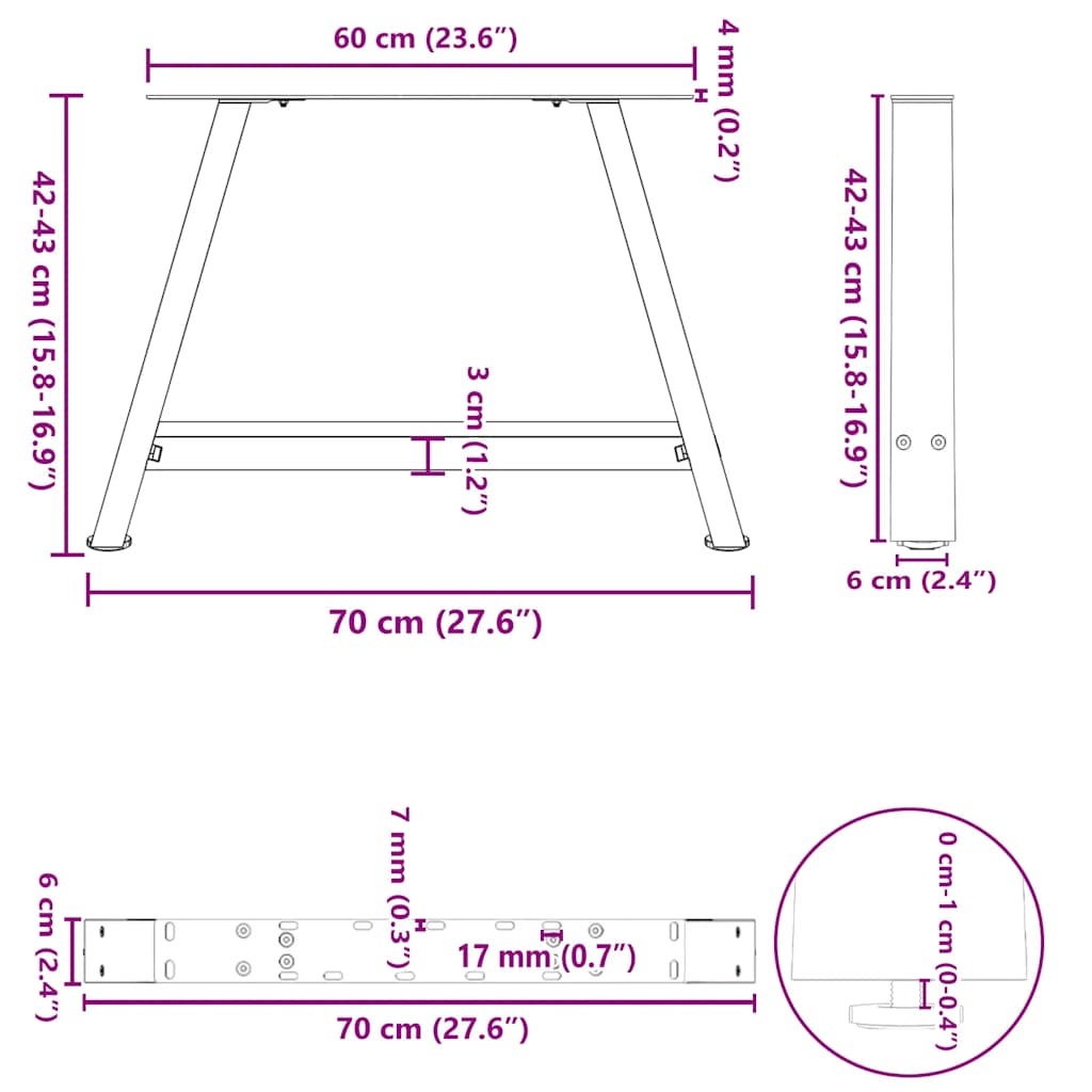 2 db antracit acél dohányzóasztal lábak a-alakú 70x(42-43) cm