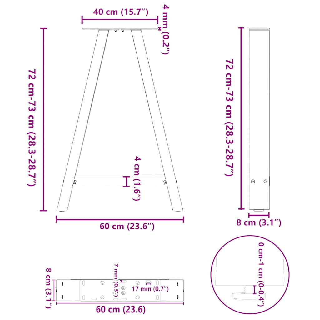 2 db acél fekete dohányzóasztal lábak a-alakú 60x(72-73) cm