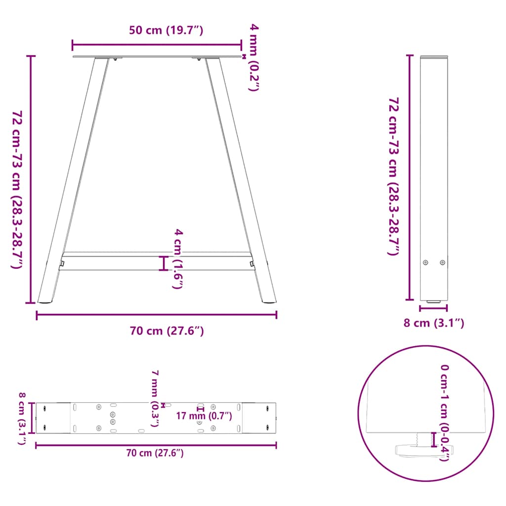 2 db antracit acél dohányzóasztal lábak a-alakú 70x(72-73) cm