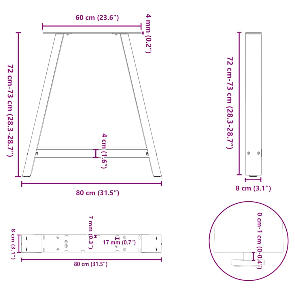 2 db acél fekete dohányzóasztal lábak a-alakú 80x(72-73) cm