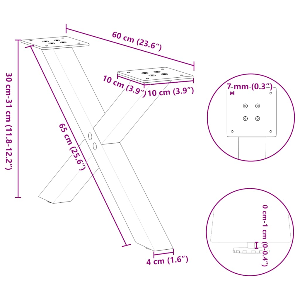 2 db antracit acél dohányzóasztal lábak x-alakú 60x(30-31) cm