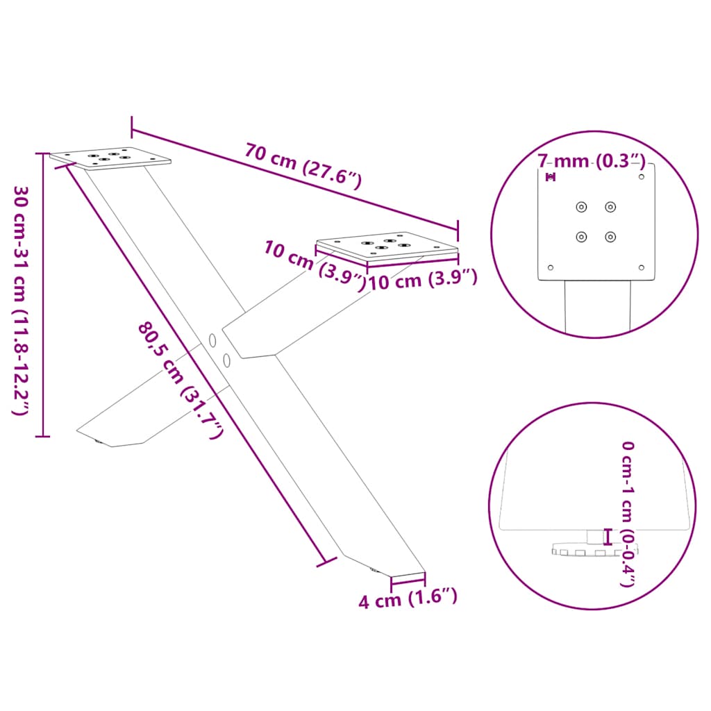 2 db acél fekete dohányzóasztal lábak x-alakú 70x(30-31) cm 2 db acél fekete dohányzóasztal lábak x-alakú 70x(30-31) cm