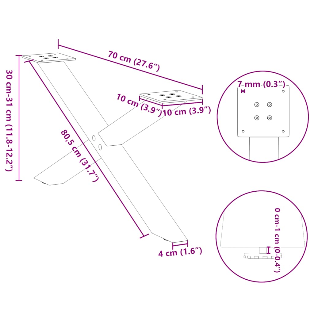 2 db acél fehér dohányzóasztal lábak x-alakú 70x(30-31) cm