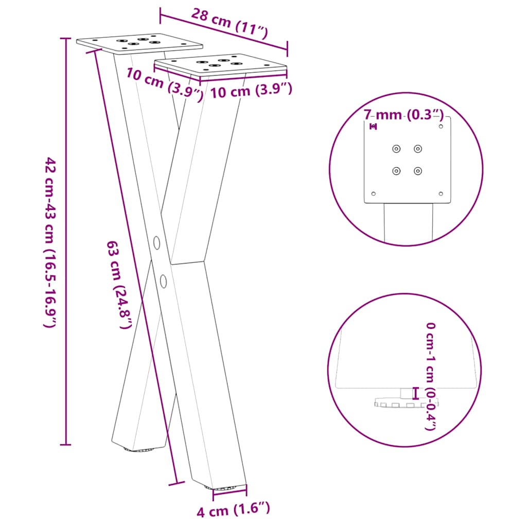 2 db acél fehér dohányzóasztal lábak x-alakú 28x(42-43) cm