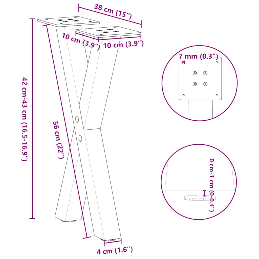 2 db acél fehér dohányzóasztal lábak x-alakú 38x(42-43) cm