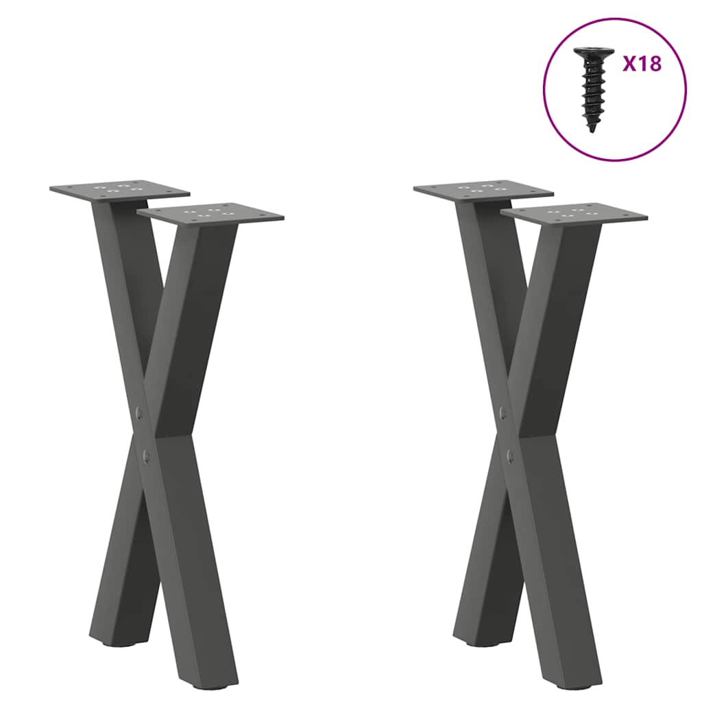 2 db antracit acél dohányzóasztal lábak x-alakú 38x(42-43) cm