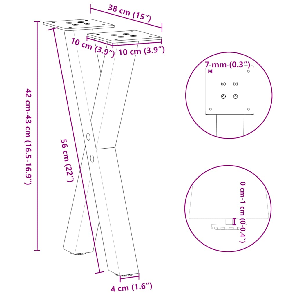 2 db antracit acél dohányzóasztal lábak x-alakú 38x(42-43) cm