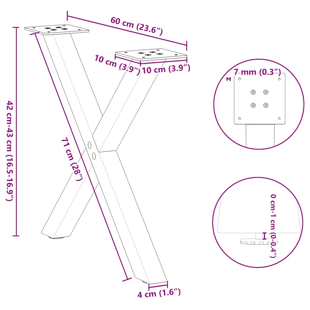 2 db fehér acél dohányzóasztal lábak x-alakú 60x(42-43) cm