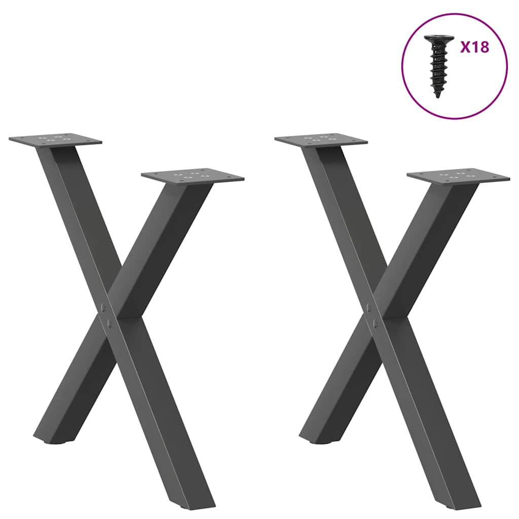 2 db antracit acél dohányzóasztal lábak x-alakú 60x(42-43) cm