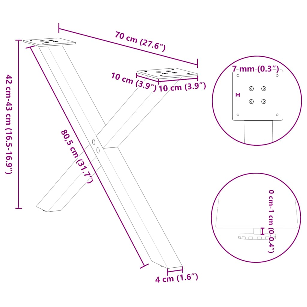 2 db fehér acél dohányzóasztal lábak x-alakú 70x(42-43) cm
