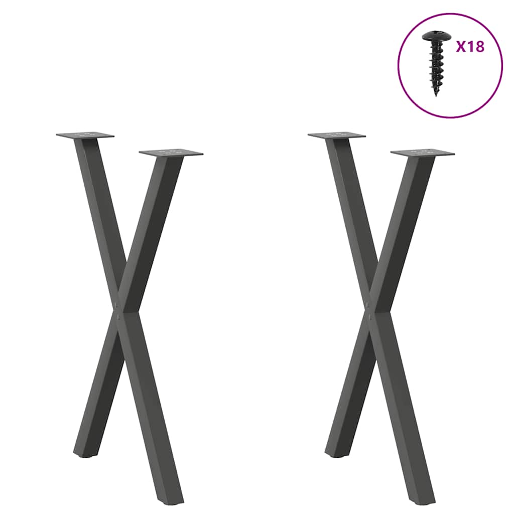 2 db antracit acél étkezőasztal lábak x-alakú 60x(72-73) cm