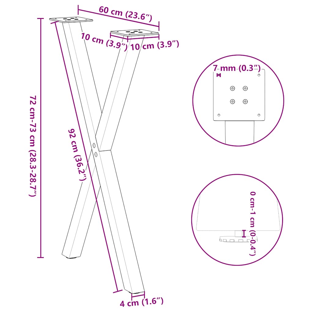 2 db antracit acél étkezőasztal lábak x-alakú 60x(72-73) cm