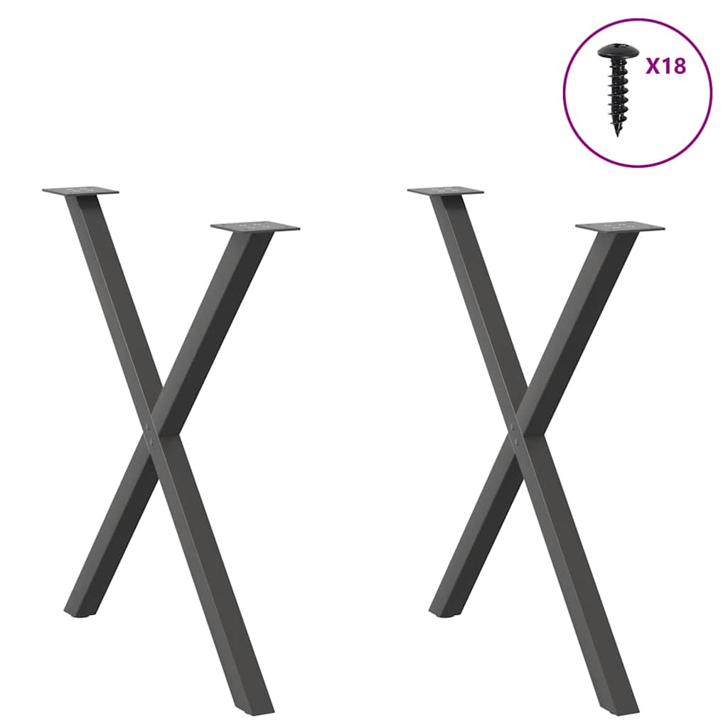 2 db antracit acél étkezőasztal lábak x-alakú 70x(72-73) cm