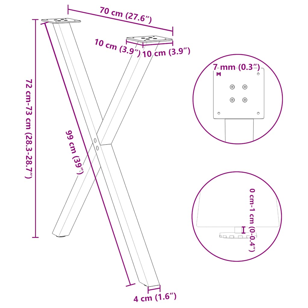 2 db antracit acél étkezőasztal lábak x-alakú 80x(72-73) cm