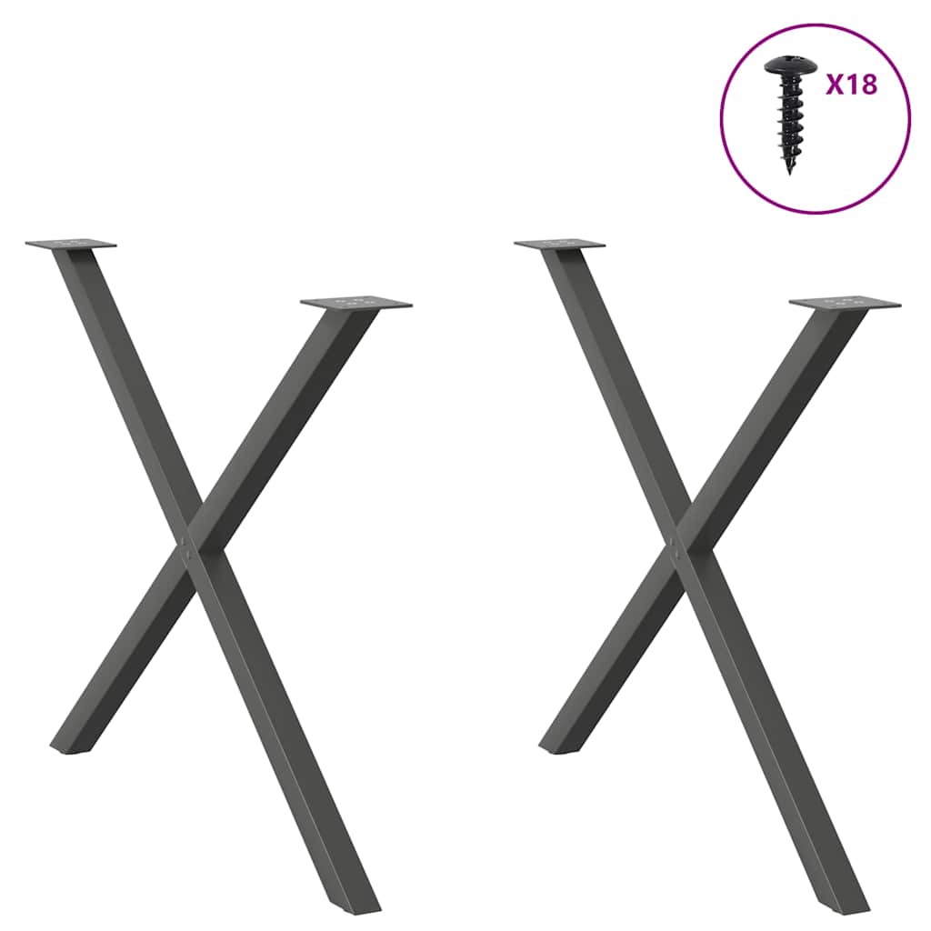 2 db antracit acél étkezőasztal lábak x-alakú 90x(72-73) cm