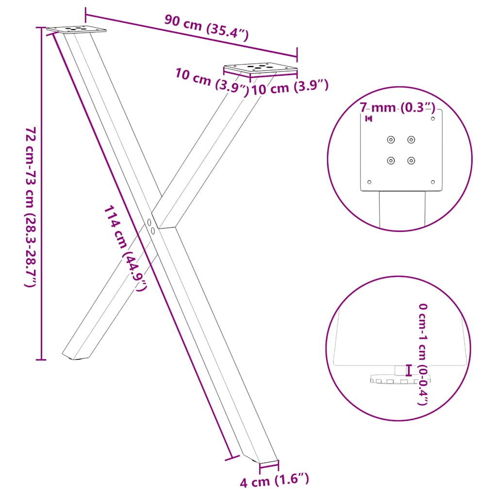 2 db antracit acél étkezőasztal lábak x-alakú 90x(72-73) cm