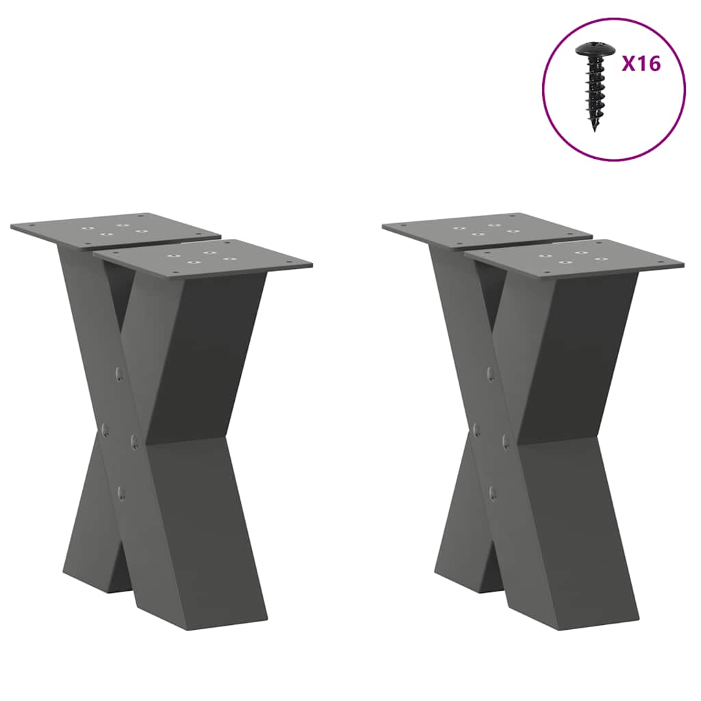 2 db antracit acél dohányzóasztal lábak x-alakú 40x(30-31) cm