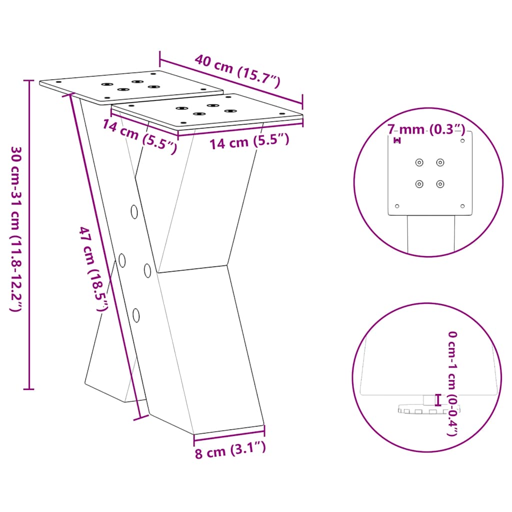 2 db antracit acél dohányzóasztal lábak x-alakú 40x(30-31) cm