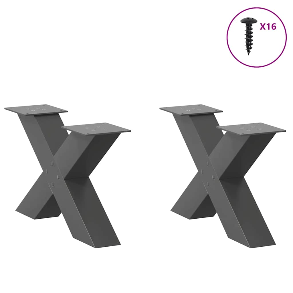 2 db antracit acél dohányzóasztal lábak x-alakú 50x(30-31) cm