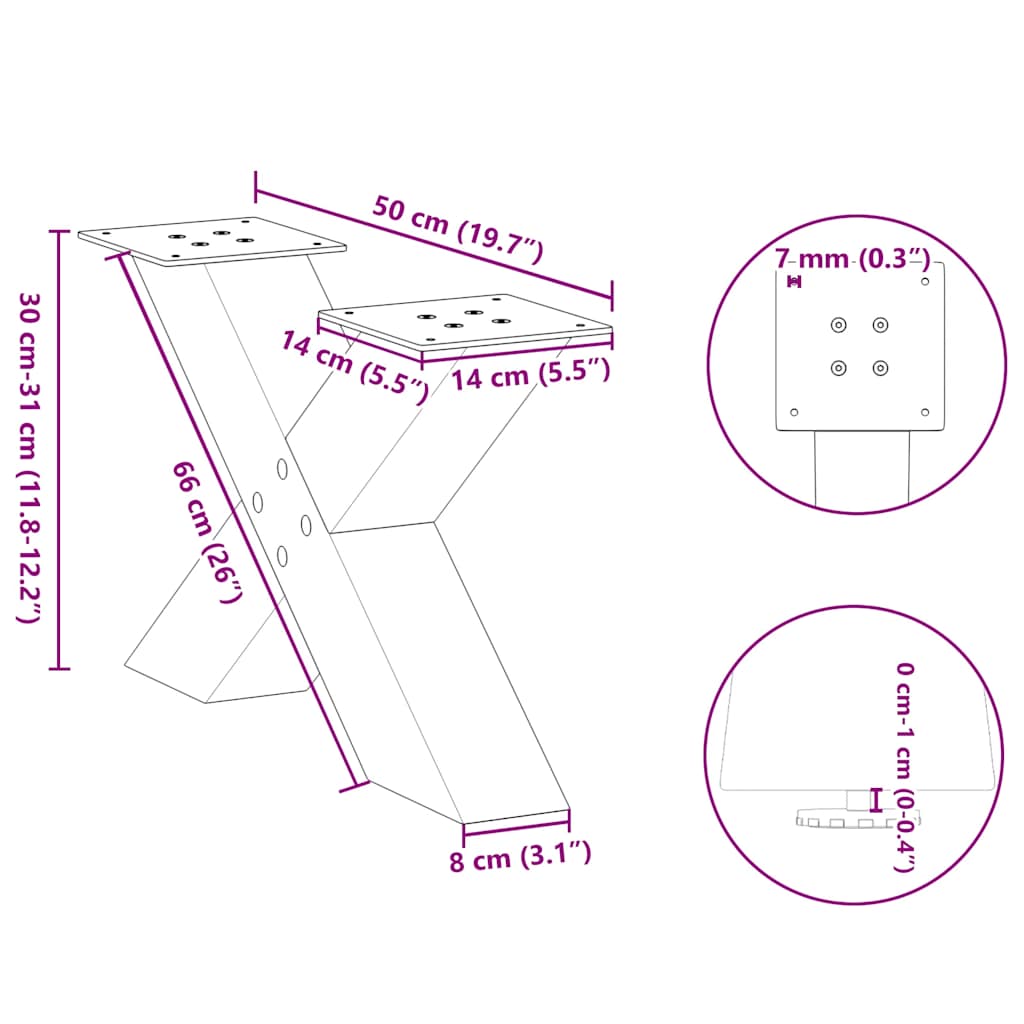 2 db antracit acél dohányzóasztal lábak x-alakú 50x(30-31) cm