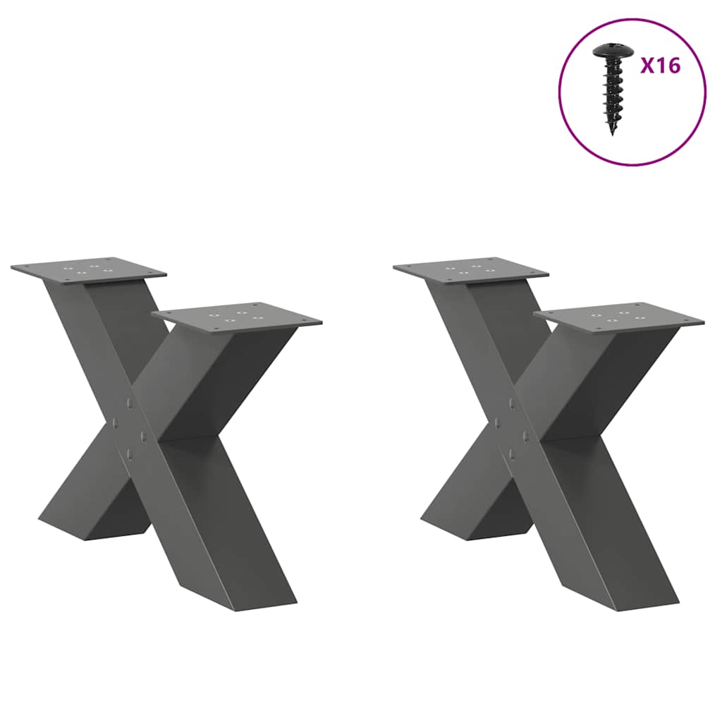 2 db antracit acél dohányzóasztal lábak x-alakú 60x(30-31) cm
