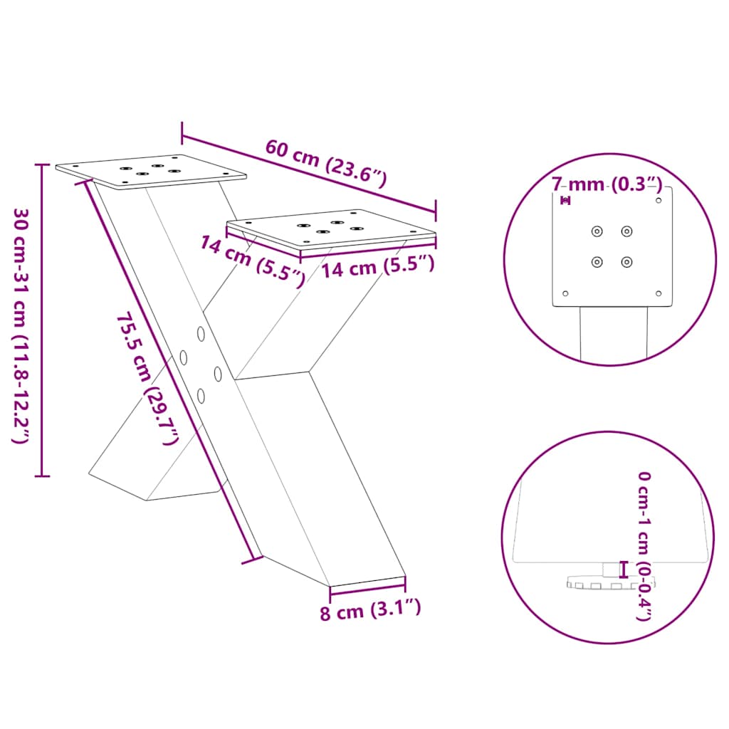 2 db antracit acél dohányzóasztal lábak x-alakú 60x(30-31) cm