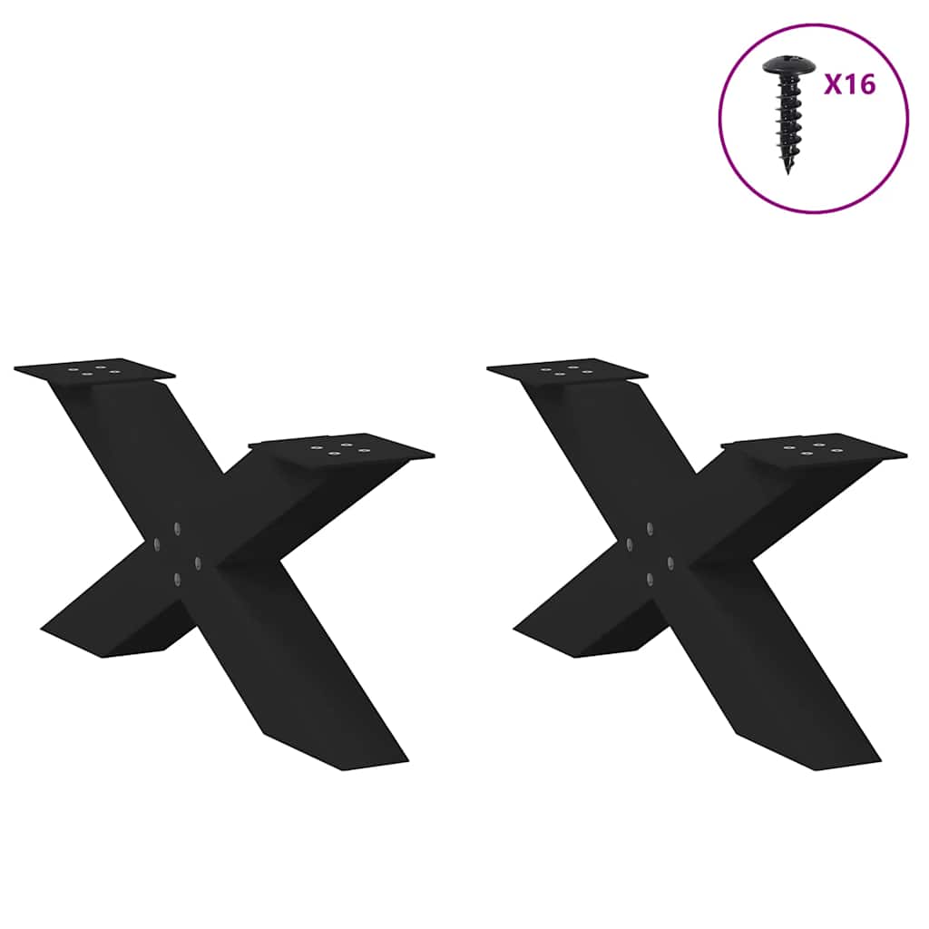 2 db acél fekete dohányzóasztal lábak x-alakú 70x(30-31) cm