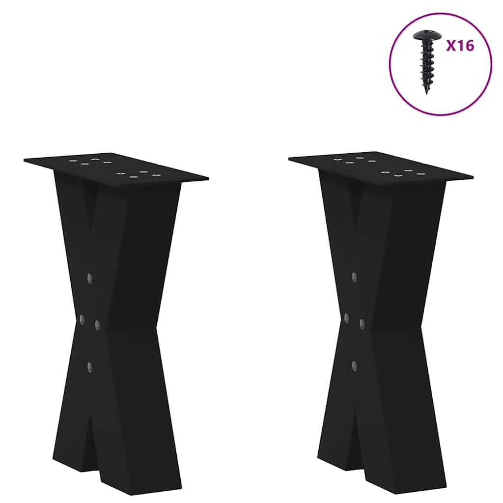 2 db acél fekete dohányzóasztal lábak x-alakú 28x(42-43) cm