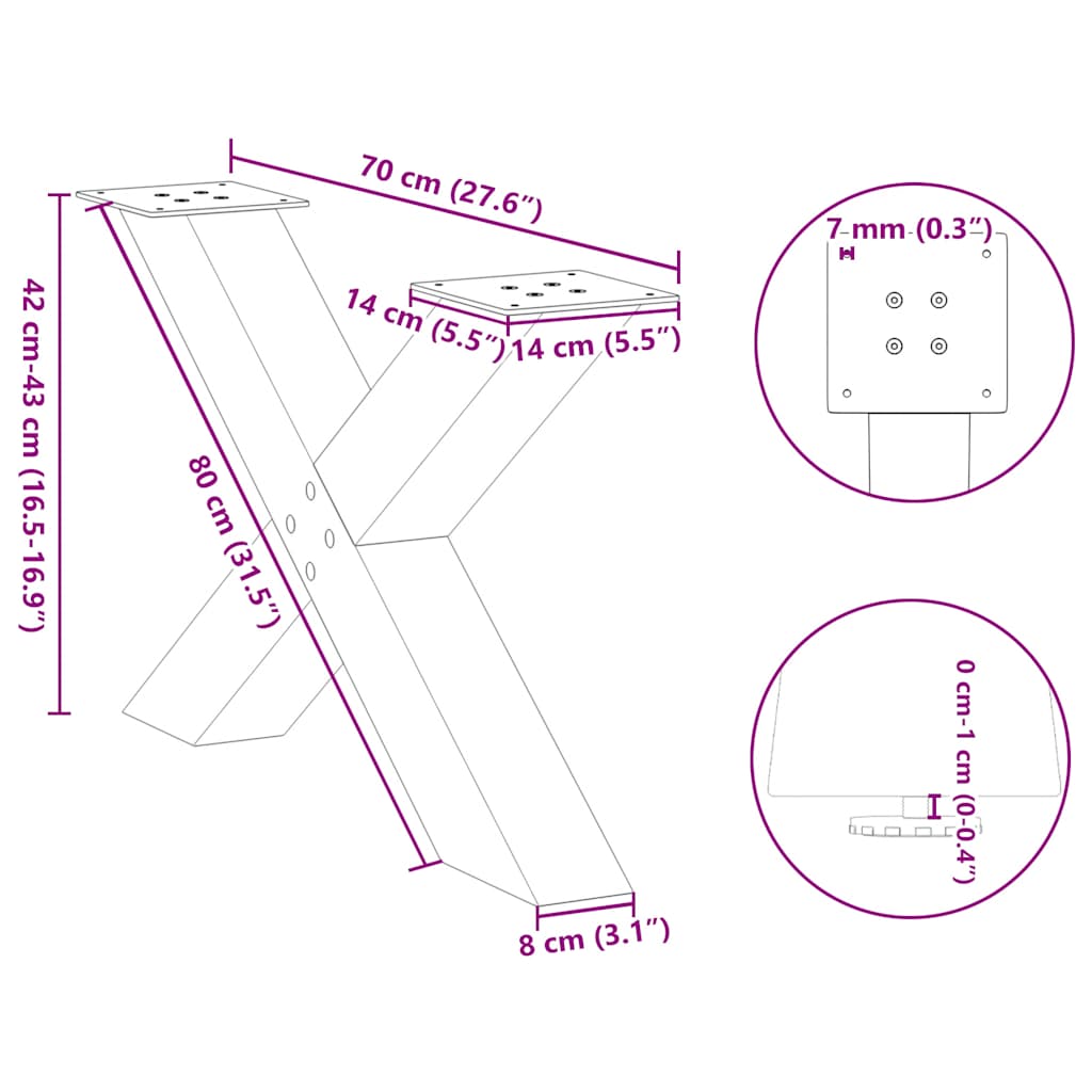 2 db antracit acél dohányzóasztal lábak x-alakú 70x(42-43) cm
