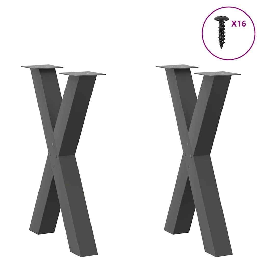 2 db antracit acél étkezőasztal lábak x-alakú 60x(72-73) cm