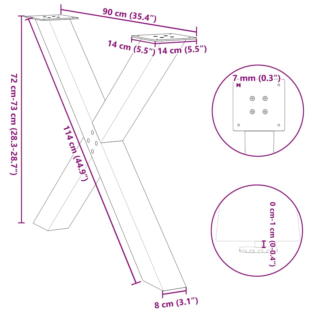 3 db fehér acél étkezőasztal lábak x-alakú 90x(72-73) cm