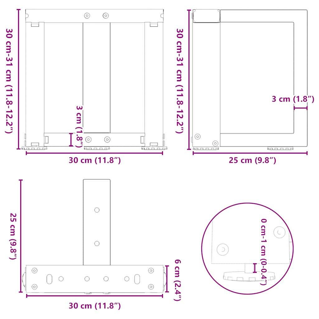 2 db antracit acél dohányzóasztal lábak t-alakú 30x25x(30-31)cm