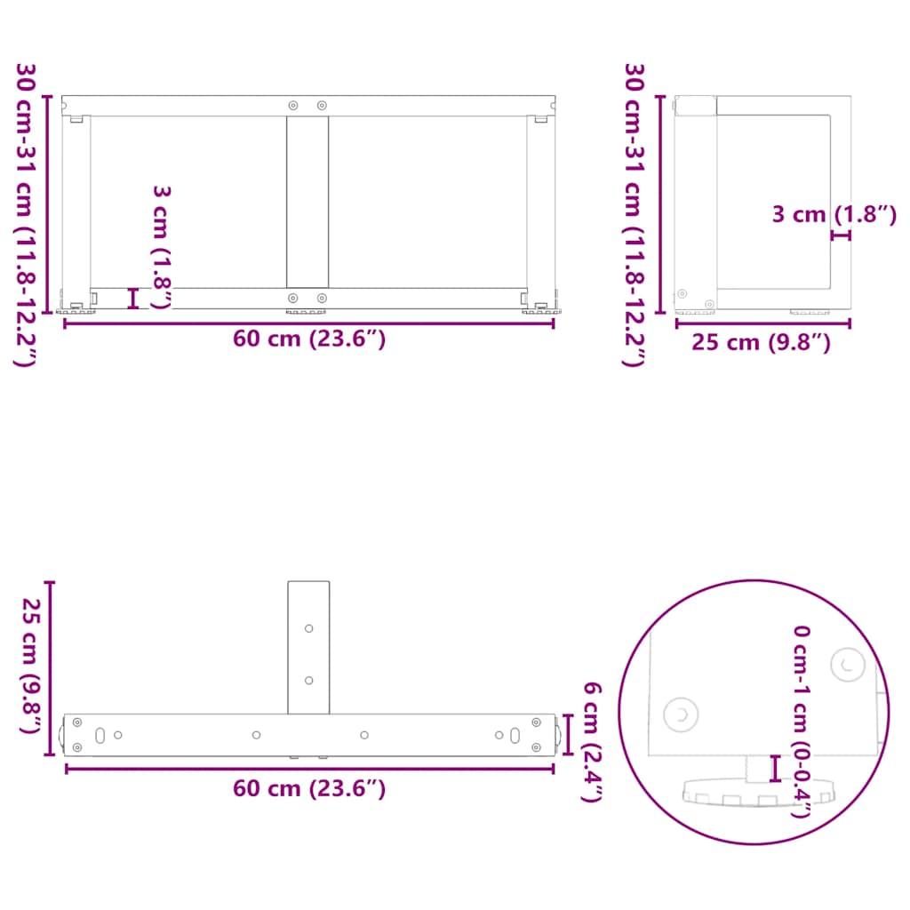 2 db antracit acél dohányzóasztal lábak t-alakú 60x25x(30-31)cm