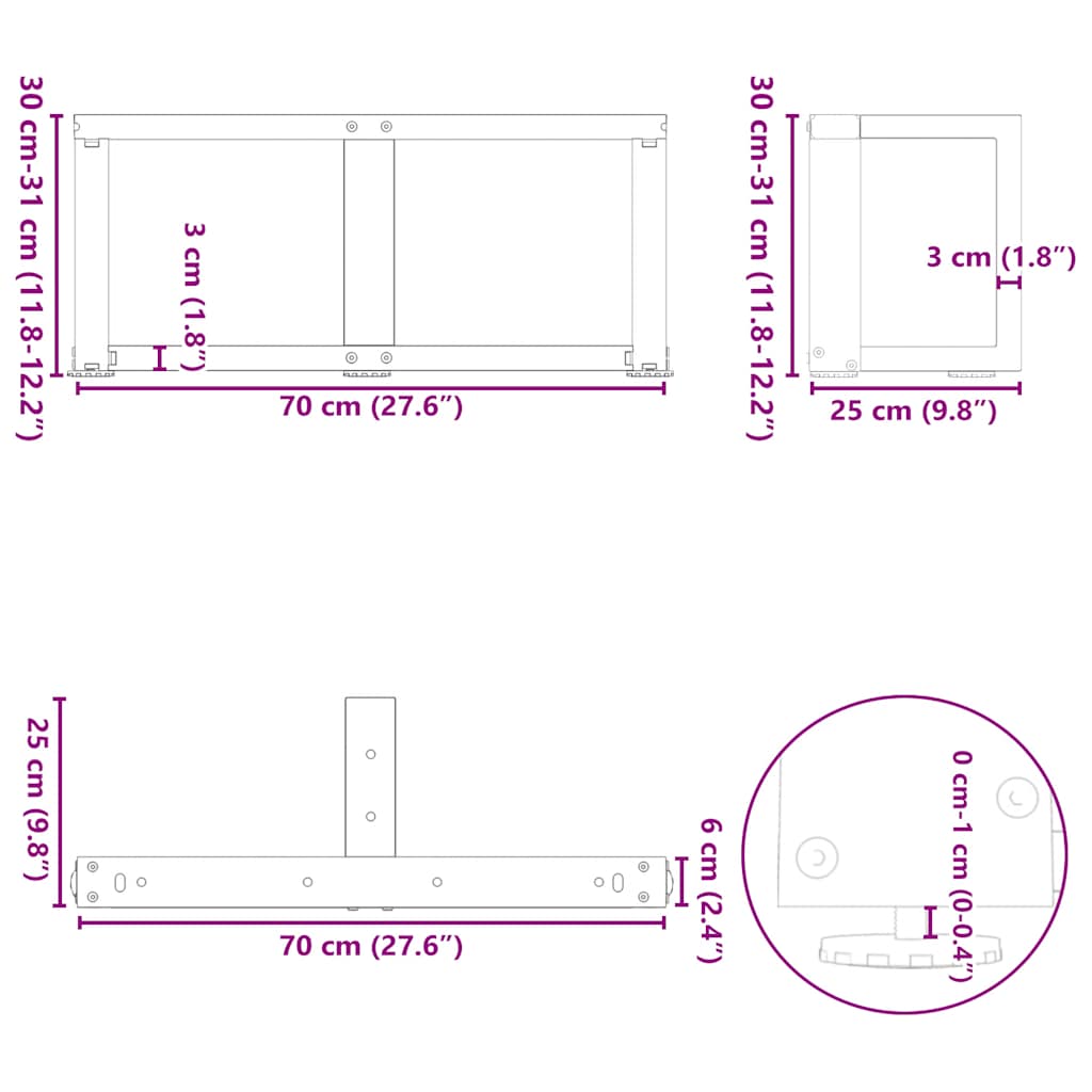 2 db fekete acél dohányzóasztal lábak t-alakú 60x25x(30-31) cm