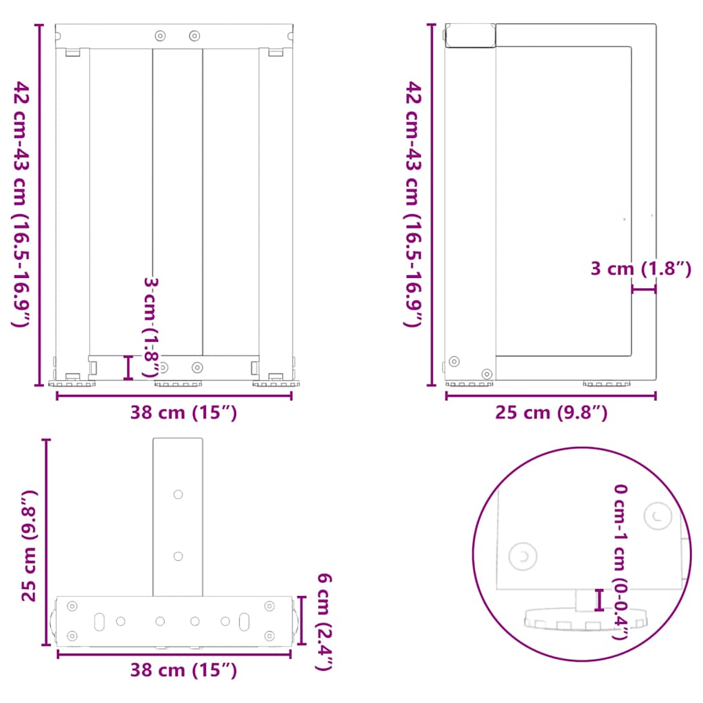 2 db fekete acél dohányzóasztal lábak t-alakú 38x25x(42-43) cm