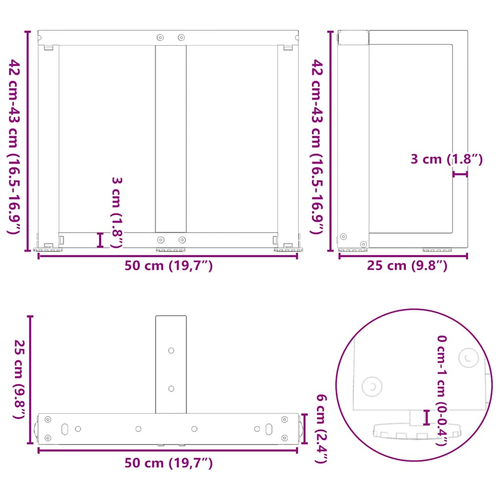 2 db acél fekete dohányzóasztal lábak t-alakú 50x25x(42-43) cm