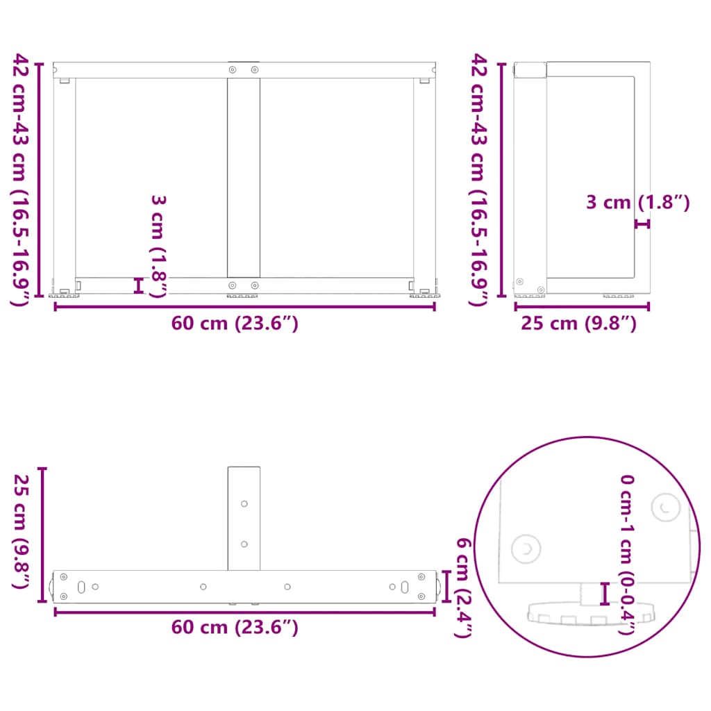 2 db antracit acél dohányzóasztal lábak t-alakú 60x25x(42-43)cm