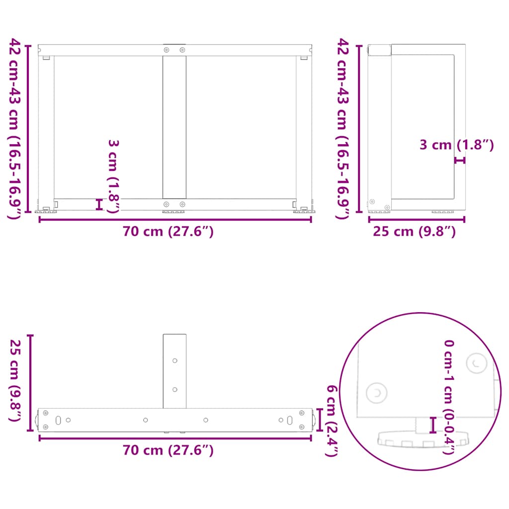 2 db antracit acél dohányzóasztal lábak t-alakú 70x25x(42-43)cm
