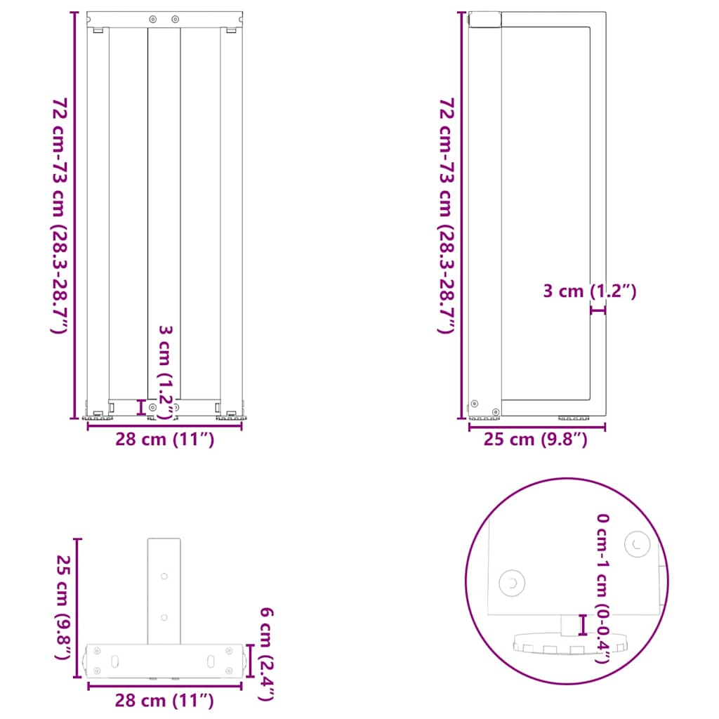 2 db antracit acél konzolasztal lábak t-alakú 20x28x(72-73) cm