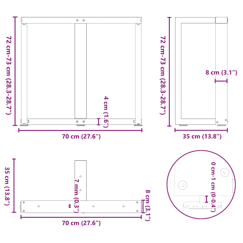 2 db antracit acél étkezőasztal lábak t-alakú 70x35x(72-73) cm