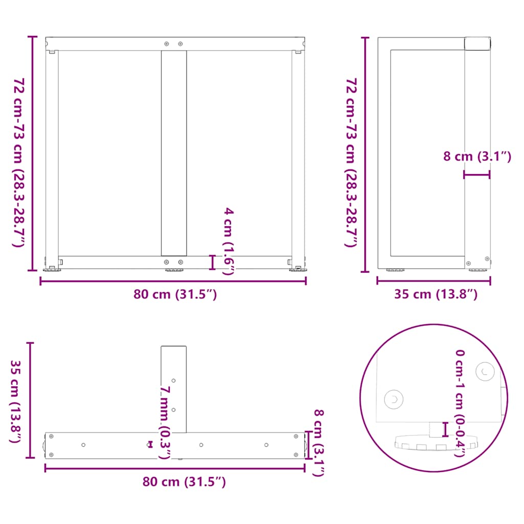 2 db antracit acél étkezőasztal lábak t-alakú 80x35x(72-73) cm